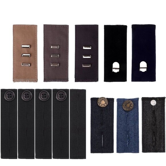 13pc Unisex Waist Extenders 3 types adjustable Skirts Trousers Jeans Pants New! - Picture 2 of 5